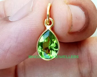 Handmade 18k Gold Peridot Charm: Natural Green Gemstone Pendant