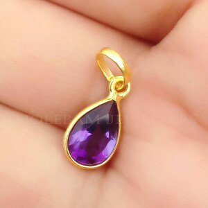 Handmade 18k Gold Amethyst Charm Pendant: Natural Purple Gemstone