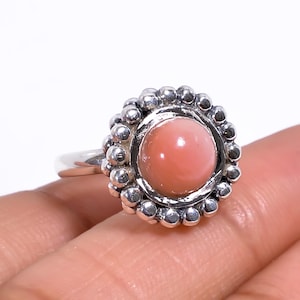 Pink Coral Gemstone Ring: Handmade 925 Sterling Silver, October Birthstone