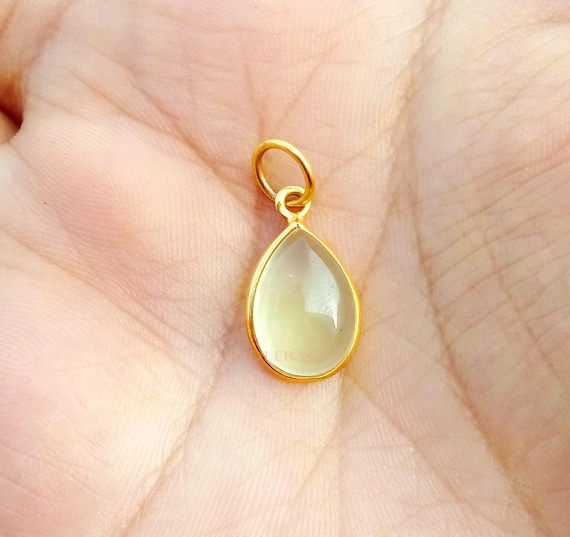 Handmade 18k Gold Prehnite Charm Pendant: Natural Green Gemstone
