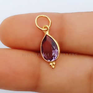Handmade 18k Gold Amethyst Charm Pendant: Natural Purple Gemstone