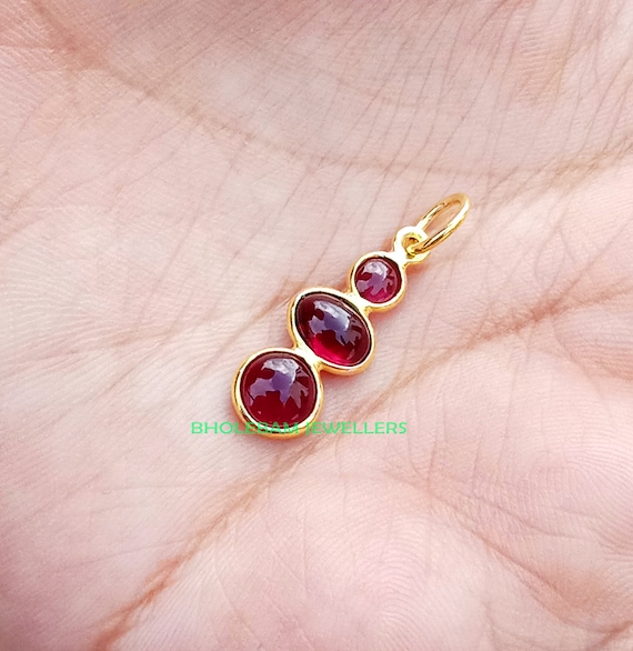 Pendentif Or 18k Grenat Rouge Naturel | Collier Breloque Fait Main | Bijou Personnalisable