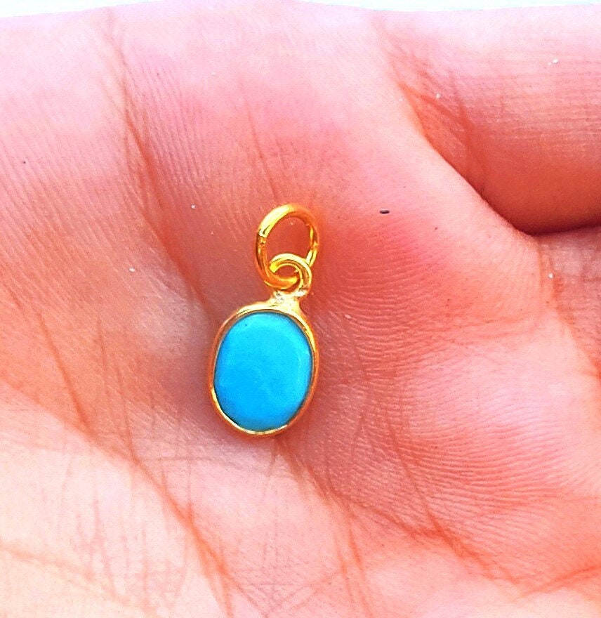 Pendentif Breloque Or 18 Carats – Turquoise Bleue Naturelle – Fait Main Inde