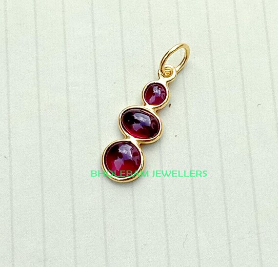 Pendentif En Or Jaune 18K Avec Grenat Rouge Naturel - Pierre Rectangle D'environ 2-5 Carats - Fait Main En Inde - Neuf Dans Son Emballage
