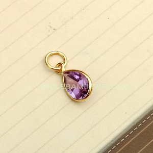 18k Gold Amethyst Charm: Handmade Dainty Pendant