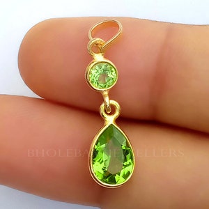 Handmade 18k Gold Peridot Charm: Dainty Gold Pendant