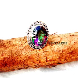 Mystic Topaz Sterling Silver Ring: Handmade Gemstone Statement Ring