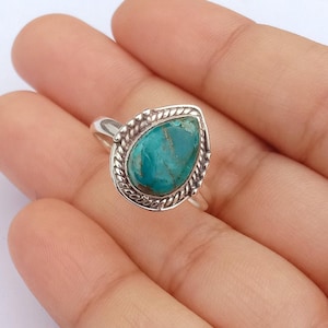Anel de Prata Esterlina com Turquesa e Pêra: Pedra do Nascimento de Dezembro