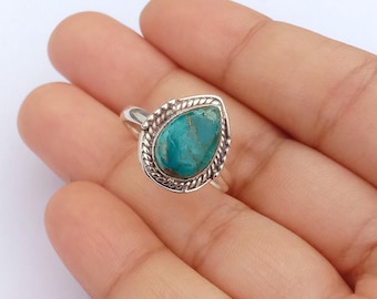 Pear Turquoise Sterling Silver Ring: December Birthstone