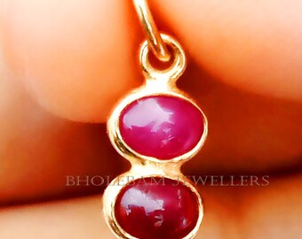 Handmade 18k Gold Ruby Charm Pendant: Dainty Gemstone