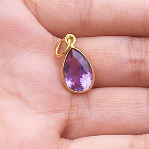 Handmade 18k Gold Amethyst Charm Pendant: Natural Purple Gemstone