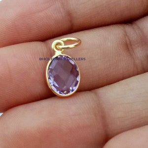 18k Gold Amethyst Charm Pendant: Handmade Dainty Necklace