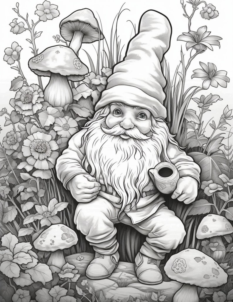 Garden Gnomes Coloring Book for Adults Teens Instant - Etsy