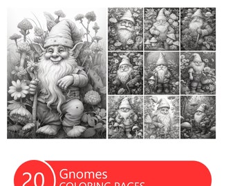 Cute Gnomes in the garden Coloring Book for Adults and Kids, Grayscale  Coloring Pages, Instant Download, Printable PDF File