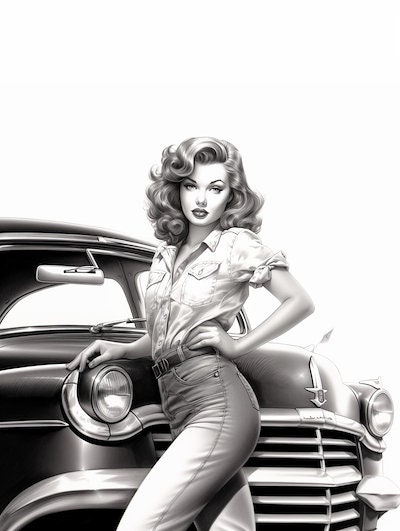 Vintage Pinup Coloring Book for Adults and Kids Grayscale - Etsy
