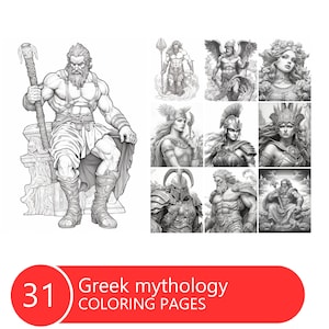 Griechische Mythologie Graustufen Malbuch: 31 druckbare Seiten (PDF-Datei)