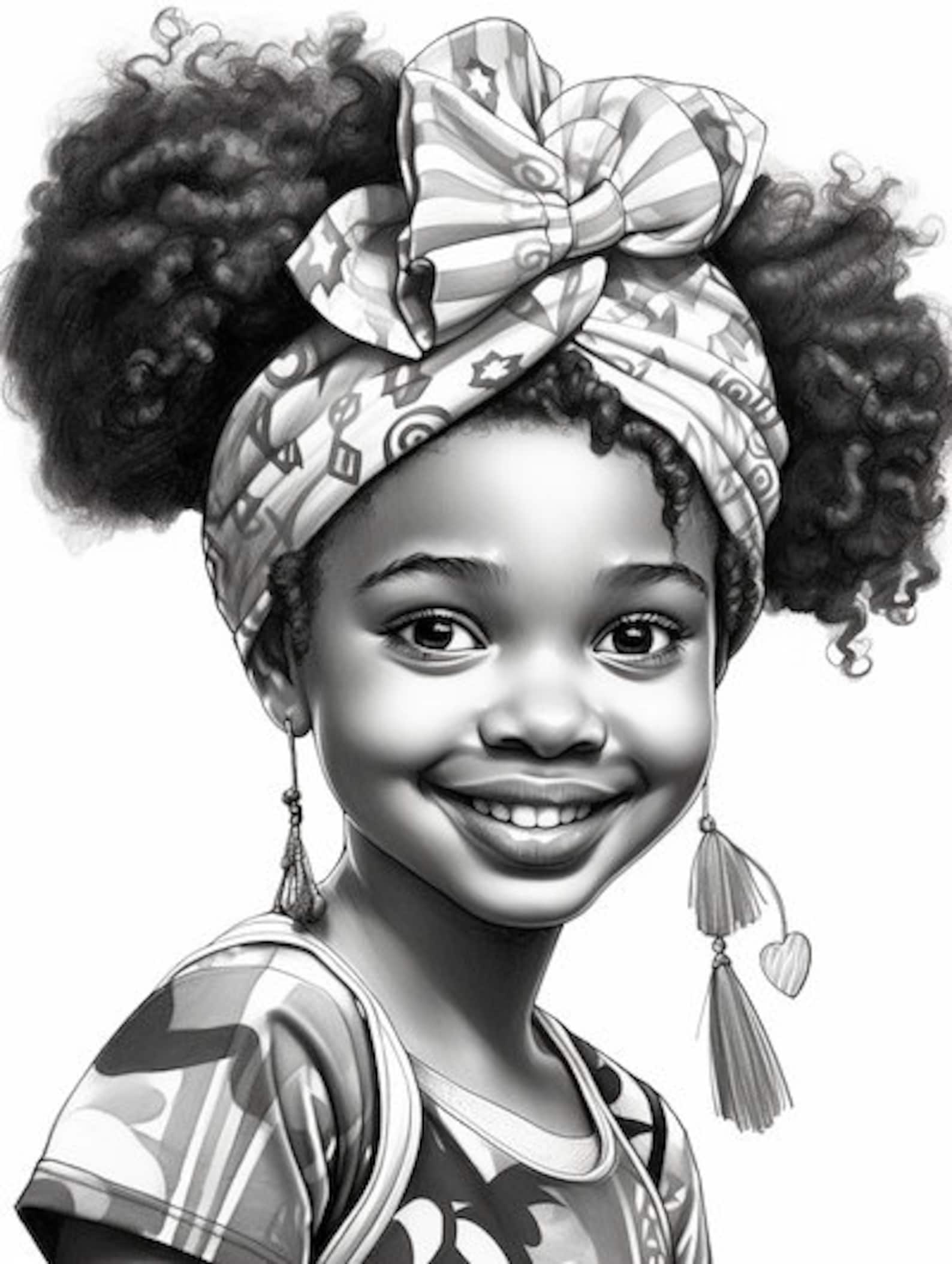 Cute African American Girls Coloring Book for Adults and Kids ...