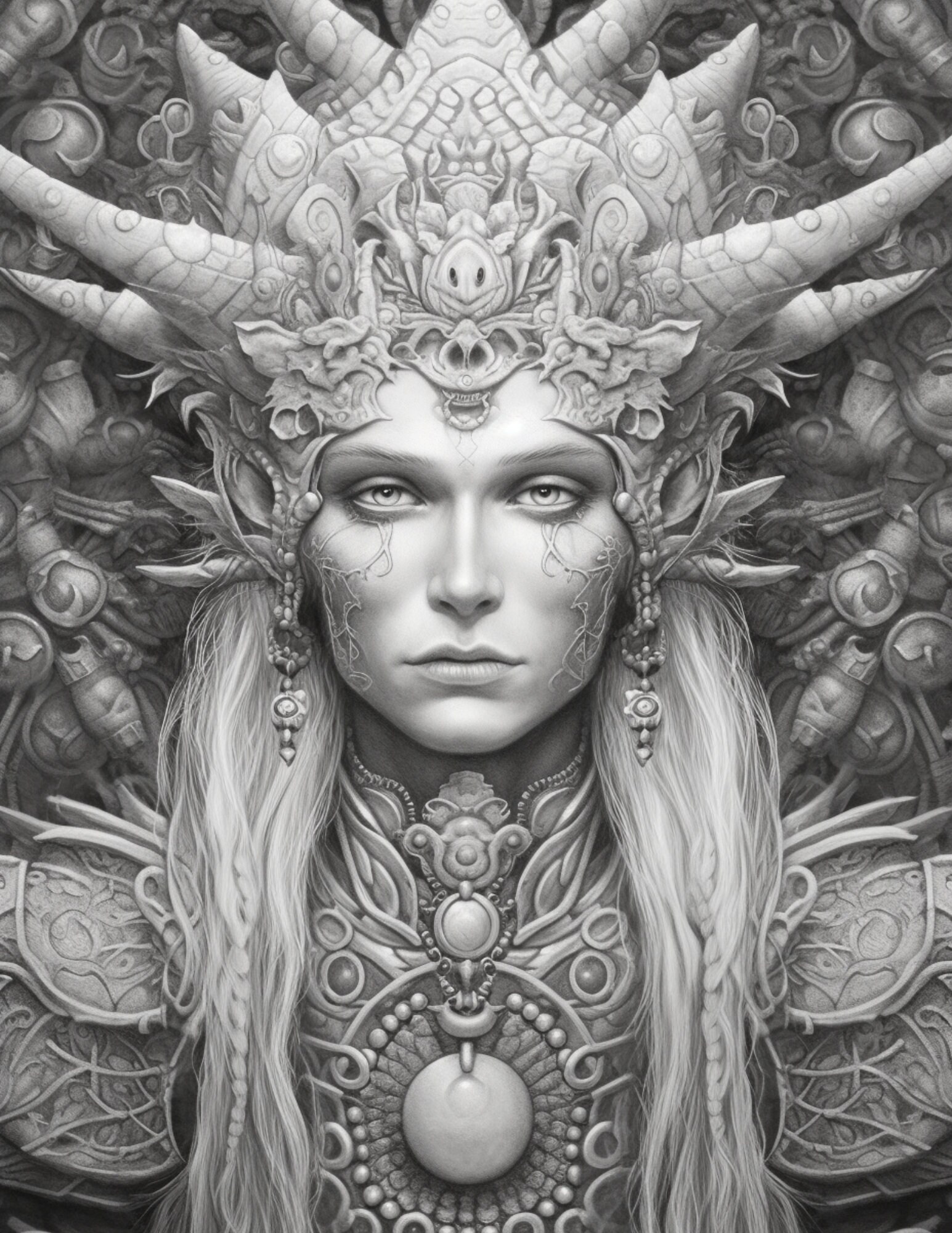 Elf Coloring Page for Adults and Teens, Grayscale Coloring Book