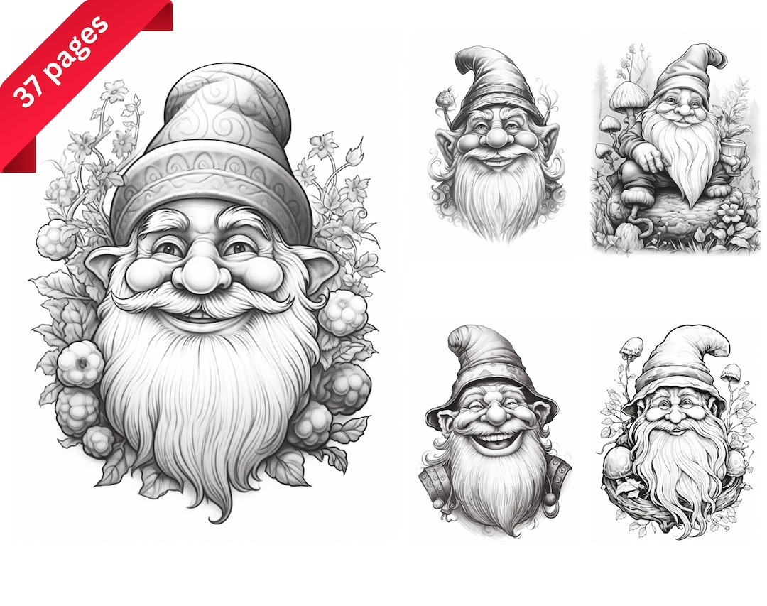 Garden Gnomes Coloring Book for Adults and Teens Set 2 , Instant ...