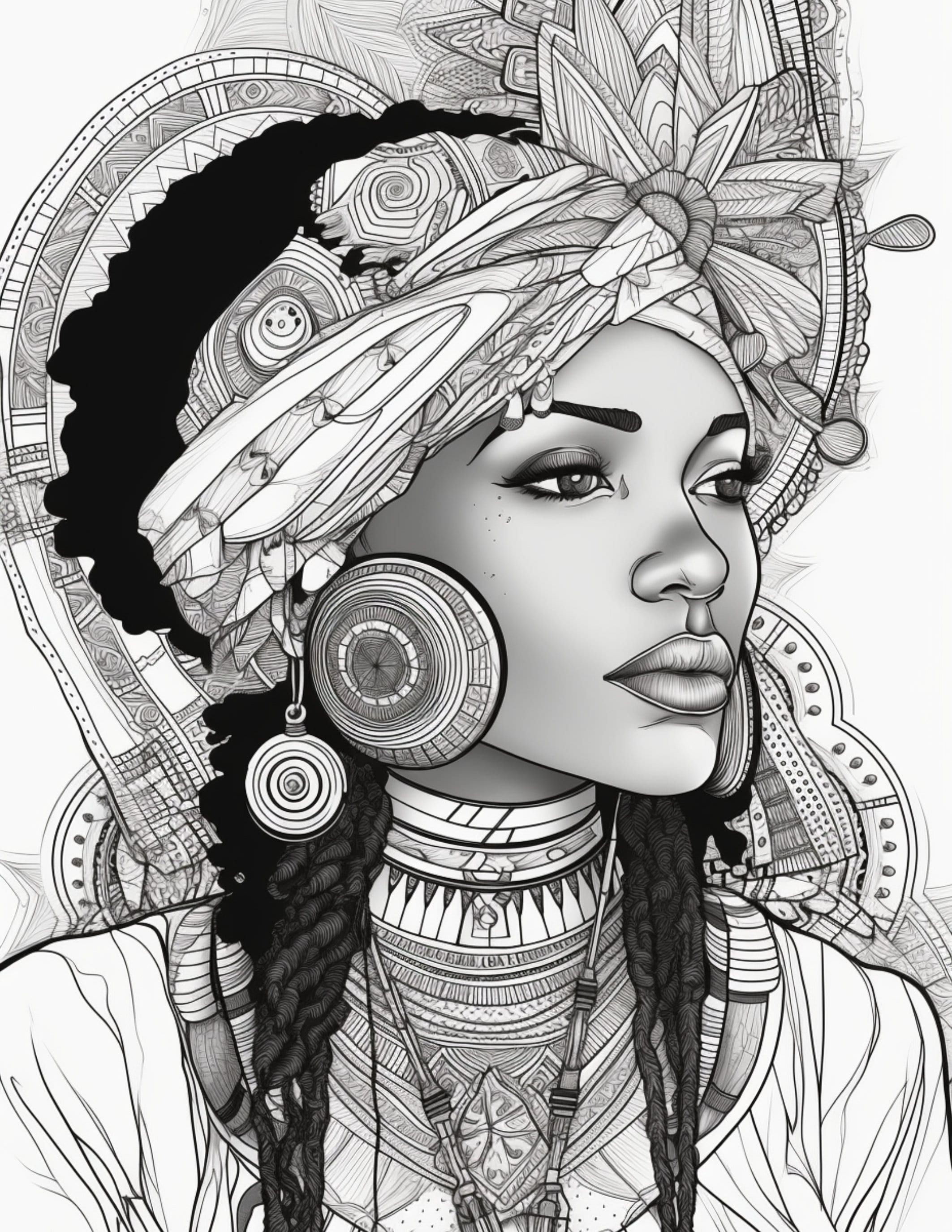 Black Woman Coloring Pages Printable PDF Beautiful African - Etsy
