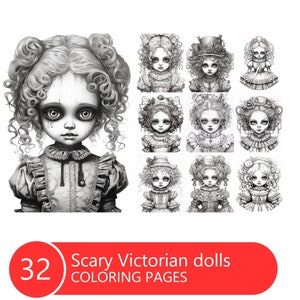 Scary Victorian Dolls Coloring Book: Grayscale Printable Pages (PDF File)