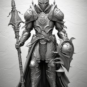 Knights Coloring Page for Adults and Teens, Grayscale Coloring Book ...
