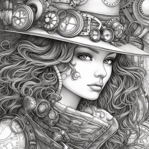 70+ Steampunk Girls Coloring Book - Adults Kids Coloring Pages, Instant ...