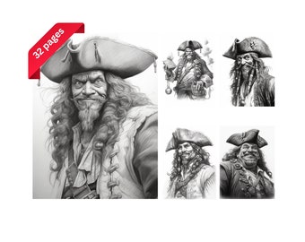 Pirates Coloring Pages For Adults, Instant Download, Printable PDF, Pirates Coloring Book