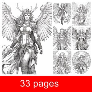 Beautiful Valkyries Coloring Book for Adults and Kids, Grayscale  Coloring Pages, Instant Download, Printable PDF File