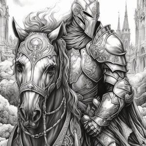 Knights Coloring Page for Adults and Teens, Grayscale Coloring Book ...