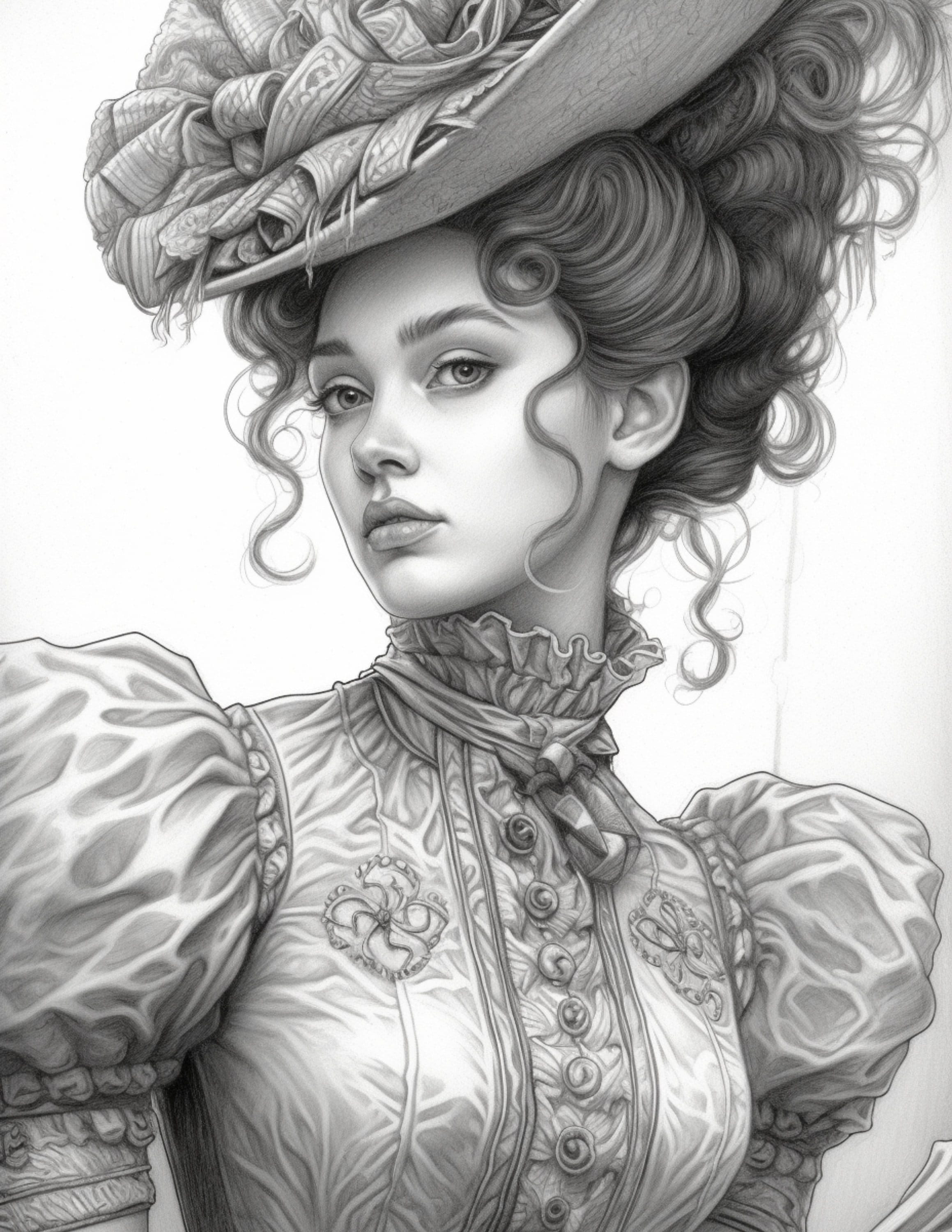 Victorian Women Coloring Pages for Adults and Teens Grayscale - Etsy