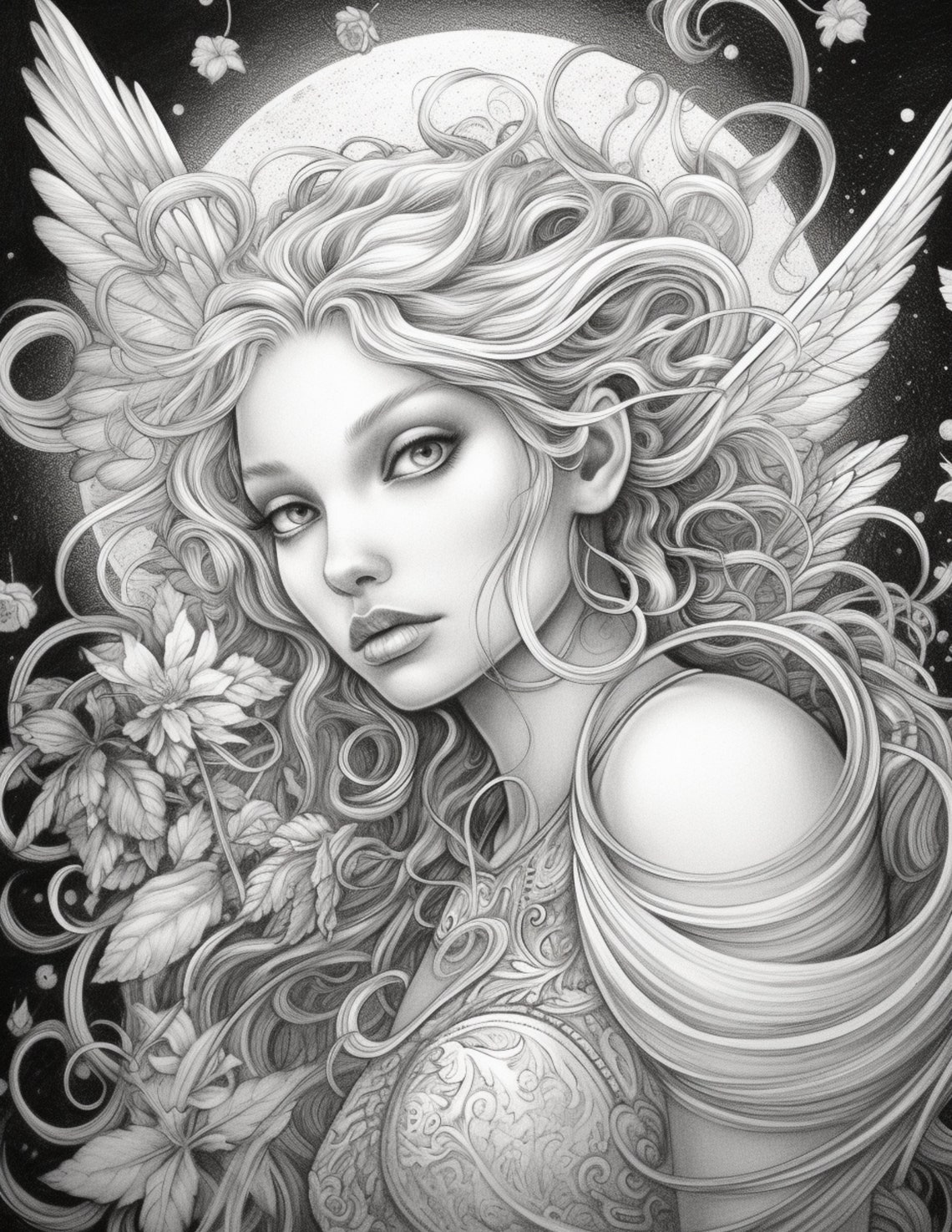 Moon Fairies Coloring Pages for Adults and Kids Instant Etsy