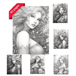 Mermaids coloring book for Adults and Kids, Digital Download, Printable PDF, Instant Download Illustration