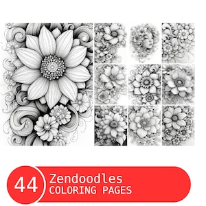 Zenful Patterns Zendoodles Coloring Book for Adults and Kids, Grayscale Coloring Pages, Instant Download, Printable PDF File