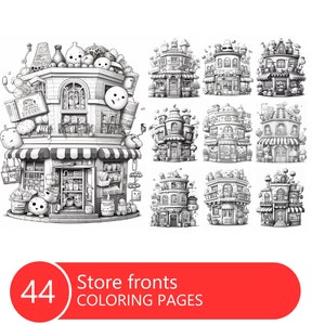 Store fronts Coloring Book for Adults and Kids, Grayscale  Coloring Pages, Instant Download, Printable PDF File