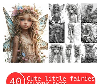 Cute Little Fairies Vol 2 Coloring Book for Adults and Kids, Grayscale Coloring Pages, Instant Download, Printable PDF File