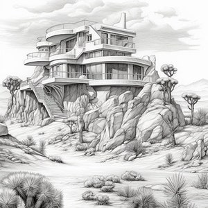 Desert Homes Coloring Book for Adults and Kids, Grayscale Coloring ...