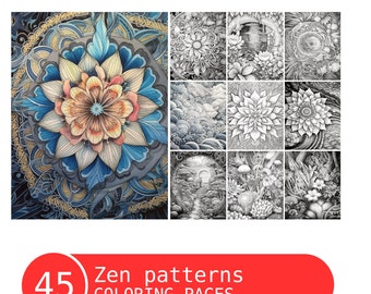 Livre de coloriage Motifs zen : 45 pages en niveaux de gris (PDF imprimable)