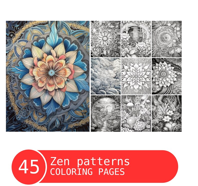 Zen Patterns Coloring Book for Adults and Kids, Grayscale Coloring ...
