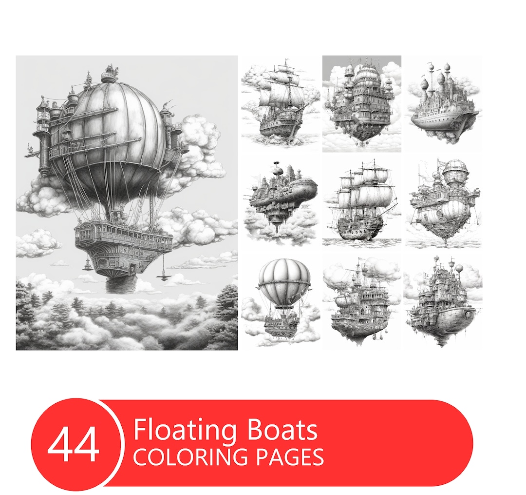 Floating Boats Coloring Book: 44 Grayscale Pages (printable PDF) - Etsy