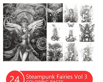 Steampunk Fairies Vol 3 Coloring Book for Adults and Kids, Grayscale  Coloring Pages, Instant Download, Printable PDF File