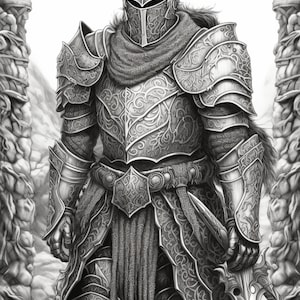 Knights Coloring Page for Adults and Teens, Grayscale Coloring Book ...