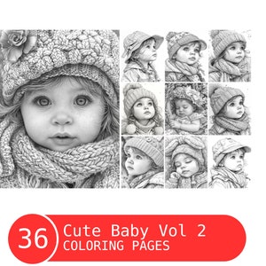 Cute Baby Vol 2 Coloring Book for Adults and Kids, Grayscale Coloring Pages, Instant Download, Printable PDF File