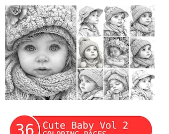 Süßes Baby Vol 2 Malbuch für Erwachsene und Kinder, Malseiten, Graustufen, Sofortdownload, druckbare PDF-Datei