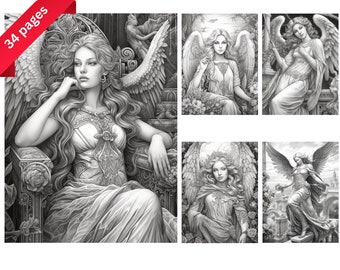 Dibujos para colorear de ángeles: 34 ilustraciones imprimibles (PDF)