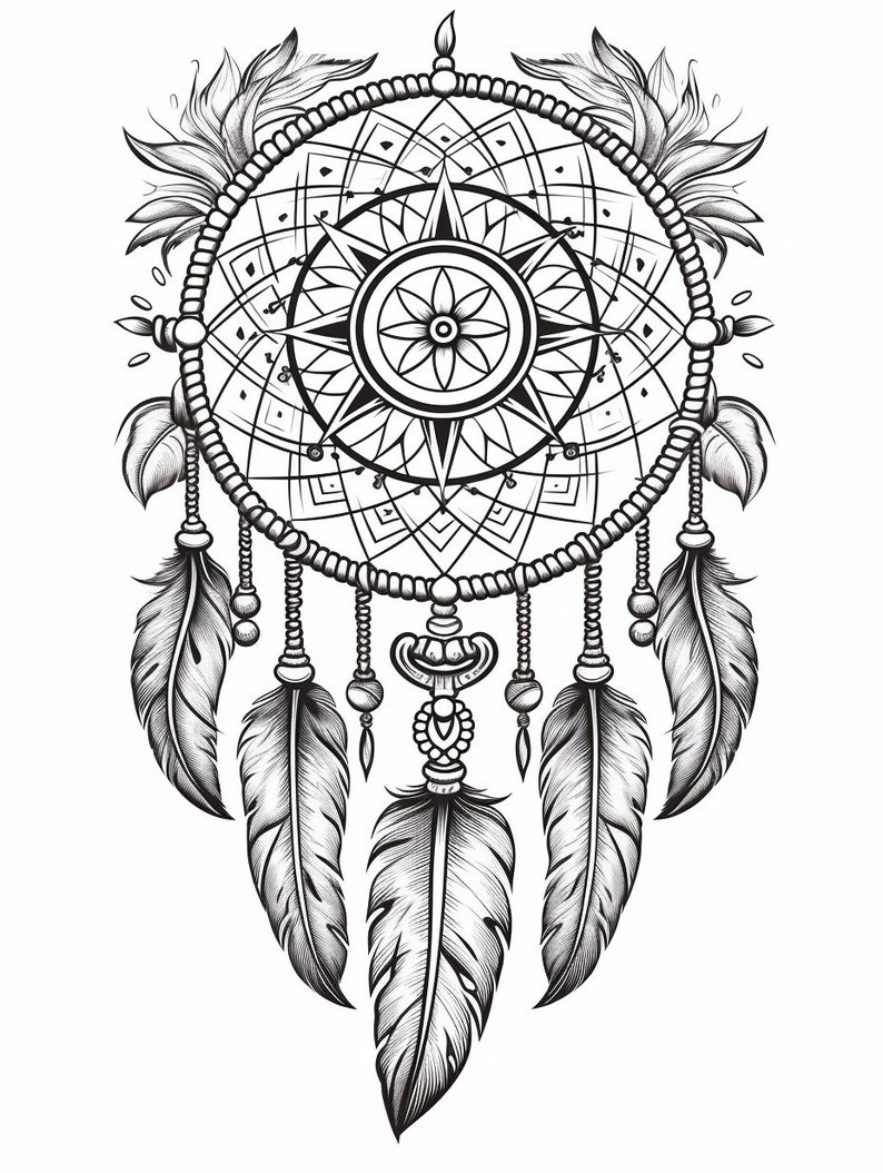 Dreamcatchers Coloring Book for Adults and Kids, Grayscale Coloring