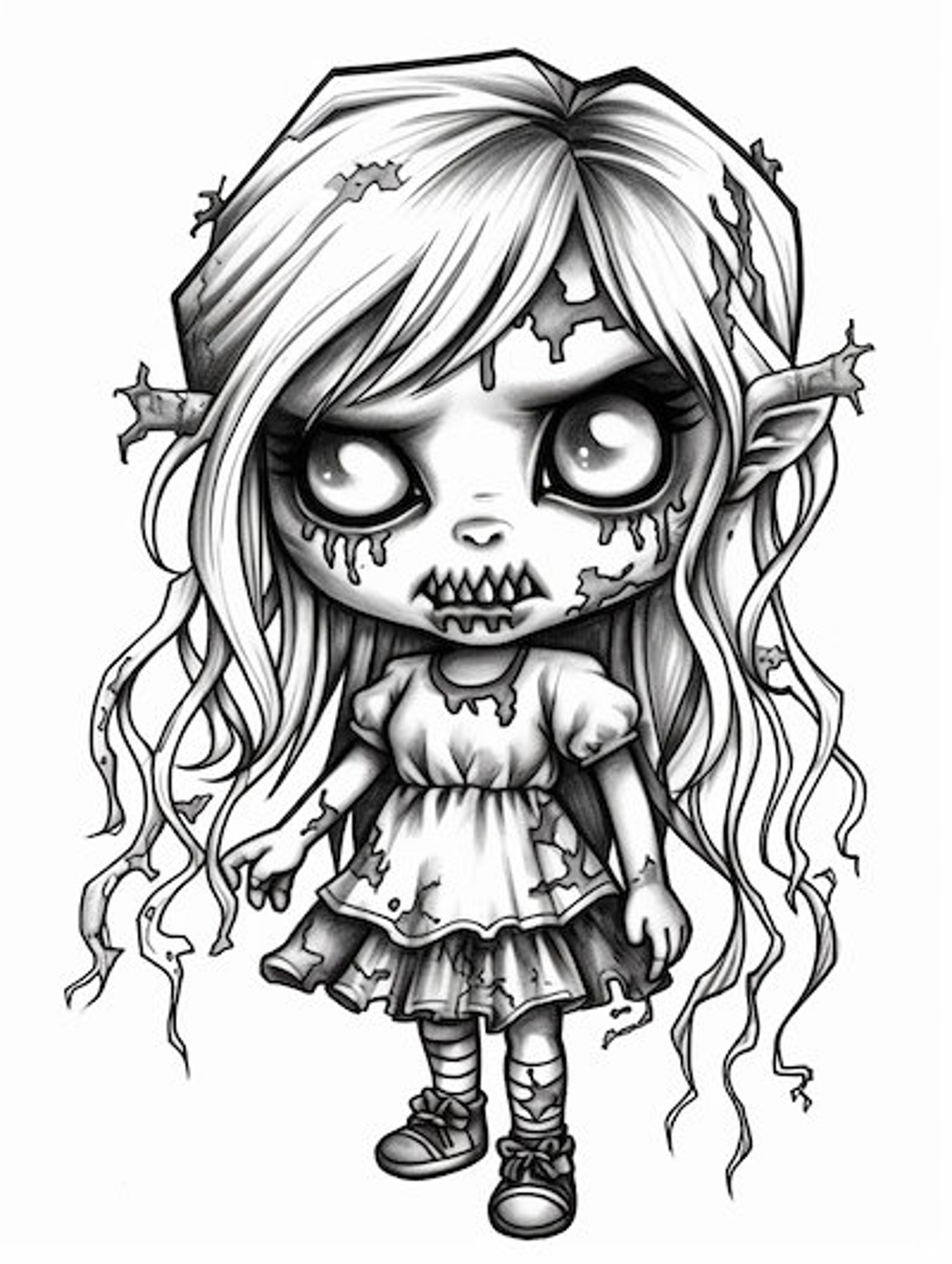 Cute Chibi Horror Coloring Book for Adults and Kids Grayscale Etsy