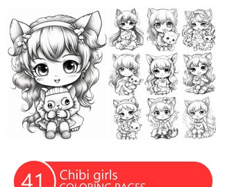 Chibi Girls Coloring Book: Anime Manga Pages (Printable PDF)