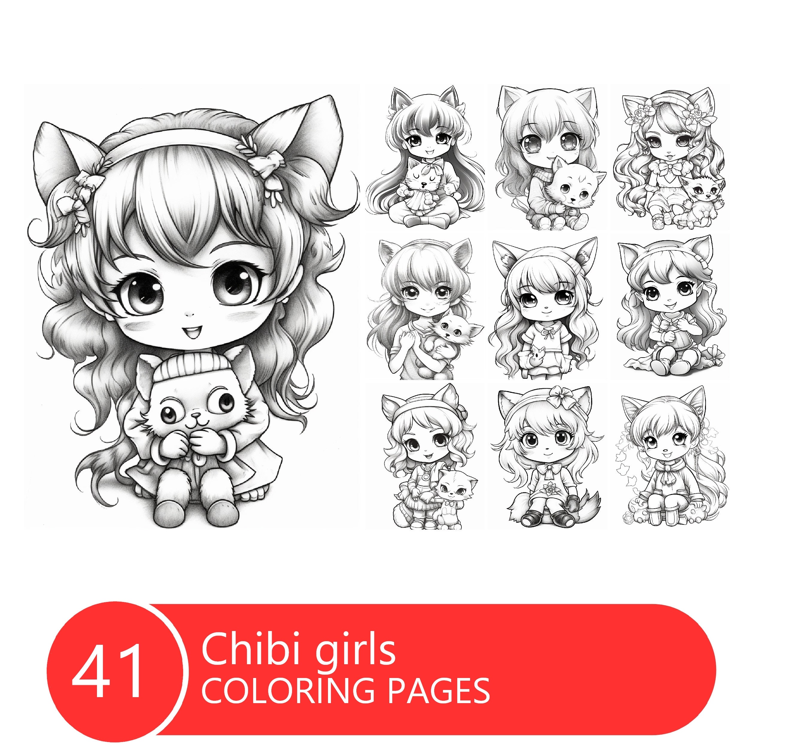Chibi Girls Coloring Book for Adults and Kids, Anime Manga, Coloring ...