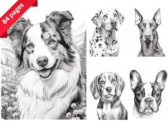 80+ dogs coloring pages, digital download, Page Printable Coloring Pages for Kids, Boys, Girls, Teens, Adults, Animals coloring page
